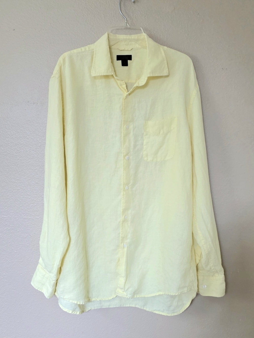 Express Mens Pastel Yellow Irish Linen Button Down Shirt - Size XL